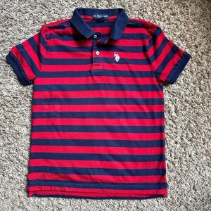 Boy’s U.S. Polo Assn. Polo Shirt; Red/Navy Stripes; Size Large (10-12)